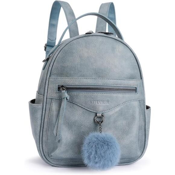 Handbags - Mini Backpack with Pompom Blue